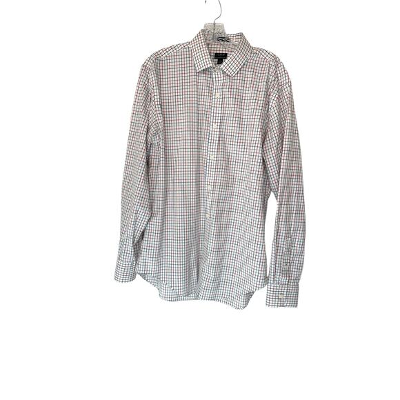 J.Crew Men's White Red Plaid Slim Fit Flex Wrinkle Free Button Down Shirt Size L - Picture 1 of 11